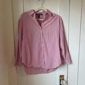 100% Cotton Red & White Striped Button-Up Shirt